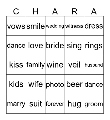 Wedding Bingo Card