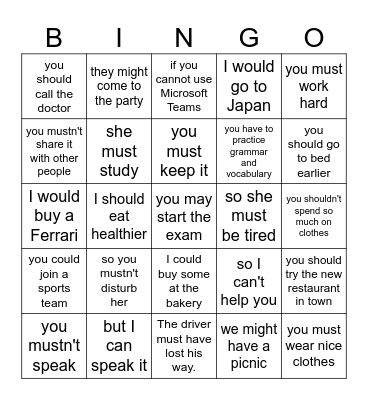 MODAL VERBS Bingo Card