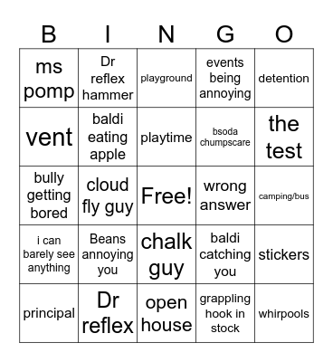 Baldi's basics Plus Bingo Card