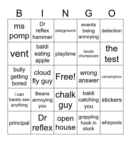 Baldi's basics Plus Bingo Card