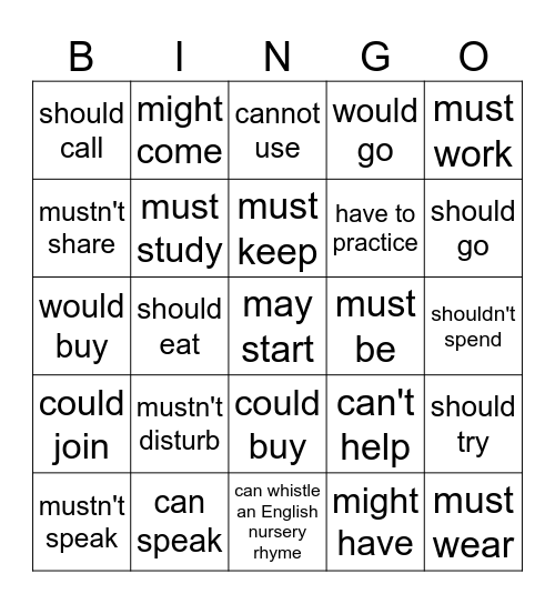 MODAL VERBS Bingo Card