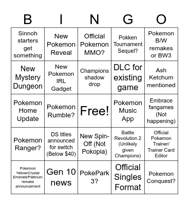 Pokemon Day Bingo Wishlist Bingo Card