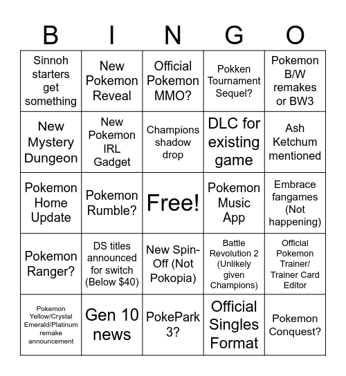 Pokemon Day Bingo Wishlist Bingo Card