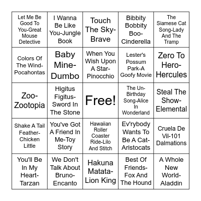 Disney Bingo Card