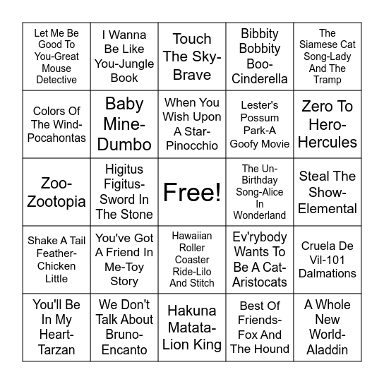 Disney Bingo Card