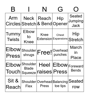 Exercise Bingo Card