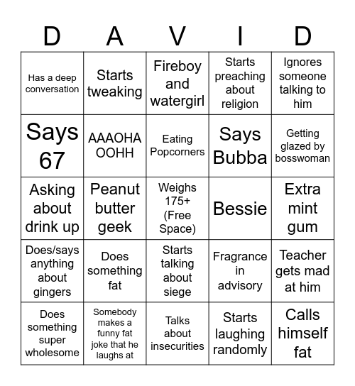 Landon Garner in School Bingo Card