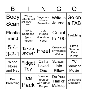 Self Care & Coping Skills Bingo Card