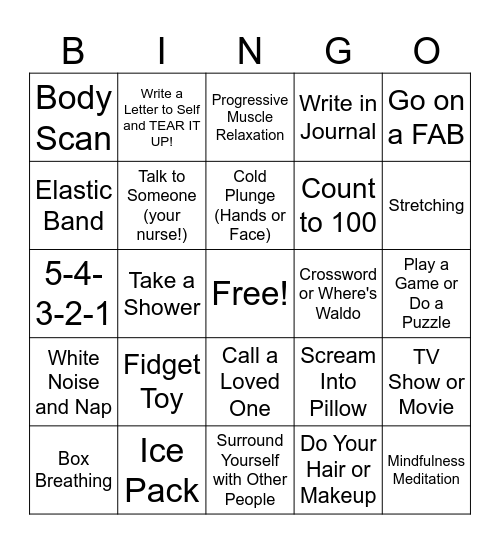 Self Care & Coping Skills Bingo Card