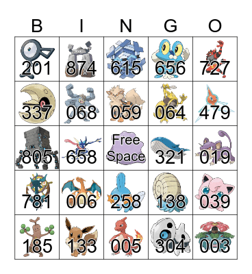 Pokemon Bingo Card