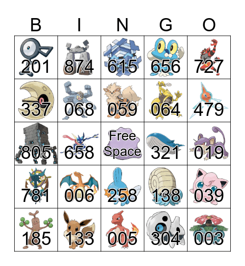 Pokemon Bingo Card