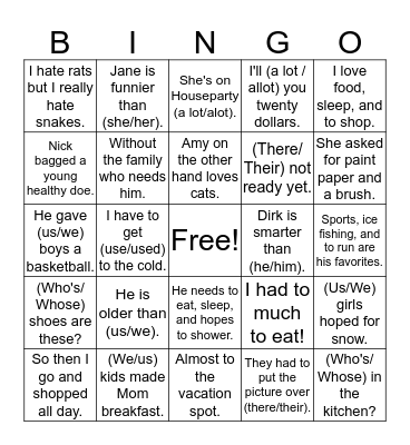 Grammar Bingo Card