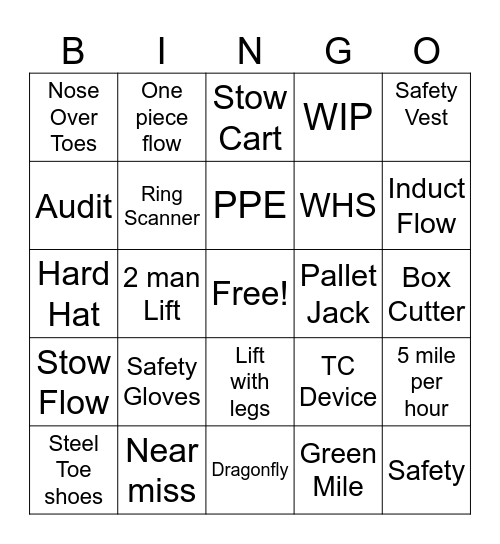 Safety Bingo Card