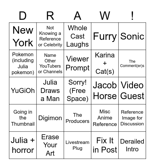 Drawfee Bingo Card