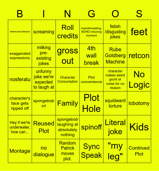 Modern Spongebob Bingo Card