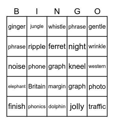Phonics Unit 6 Lesson 2 Bingo Card