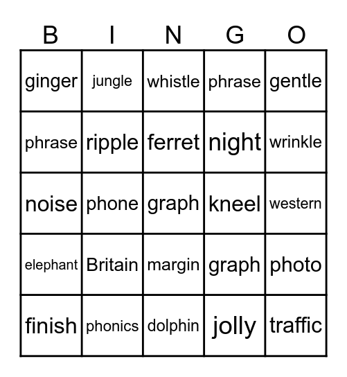 Phonics Unit 6 Lesson 2 Bingo Card