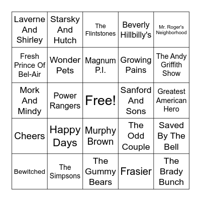 T.V. Theme Songs Bingo Card