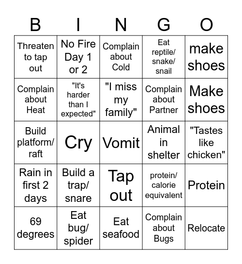 NAKED AND AFRAID Bingo Card