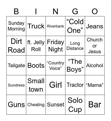Country Music Bingo Card