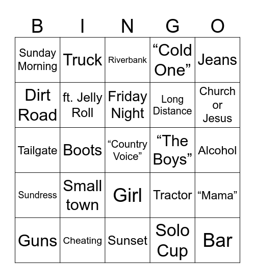 Country Music Bingo Card