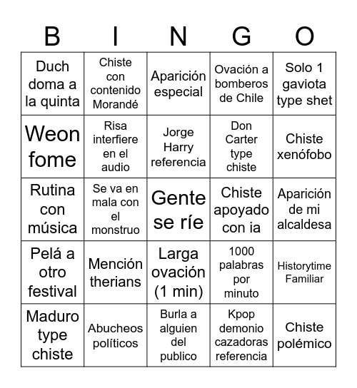 Humoristas Viña 2026 Bingo Card