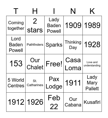 Thinking Day Bingo Card