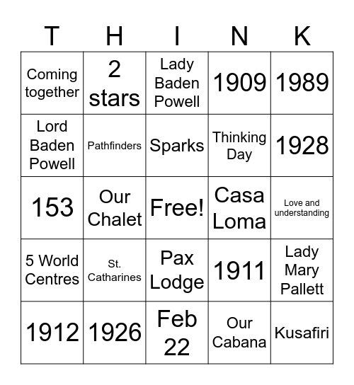 Thinking Day Bingo Card