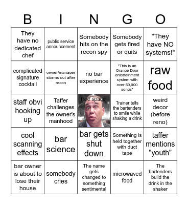 Bar Rescue Bingo Card