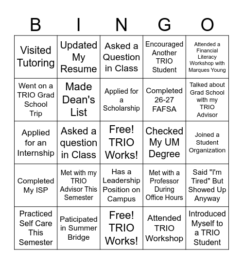 TRIO Bingo Card