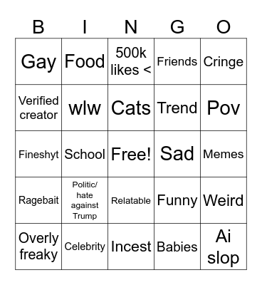 Instagram Bingo Card