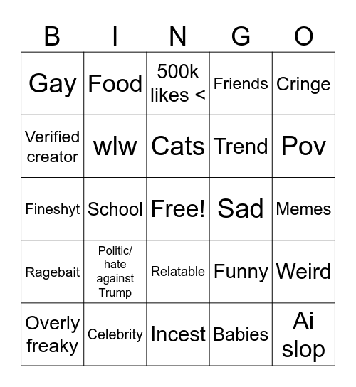 Instagram Bingo Card