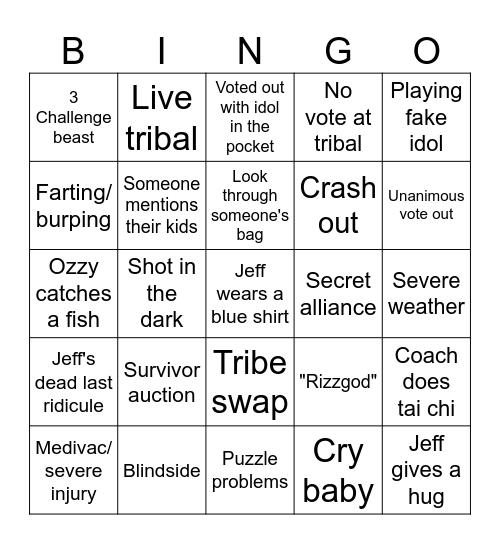 Survivor 50 Bingo Card