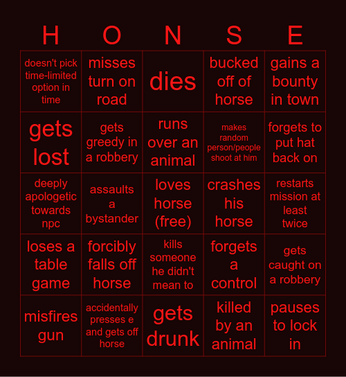 dev rdr honse bingo!!!!!!!!!! Bingo Card
