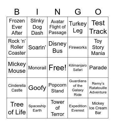 Disney World Bingo Card