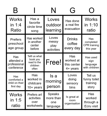 Nido Early School Aveley Bingo Card