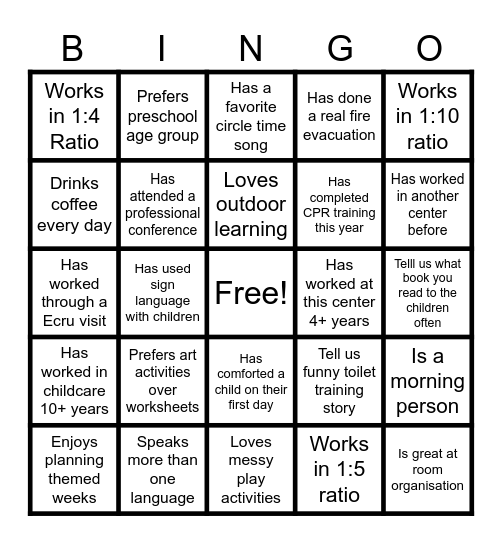 Nido Early School Aveley Bingo Card