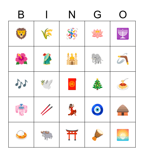 Harmony Day Emoji Bingo Card