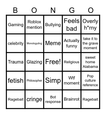 Phub bingo Card