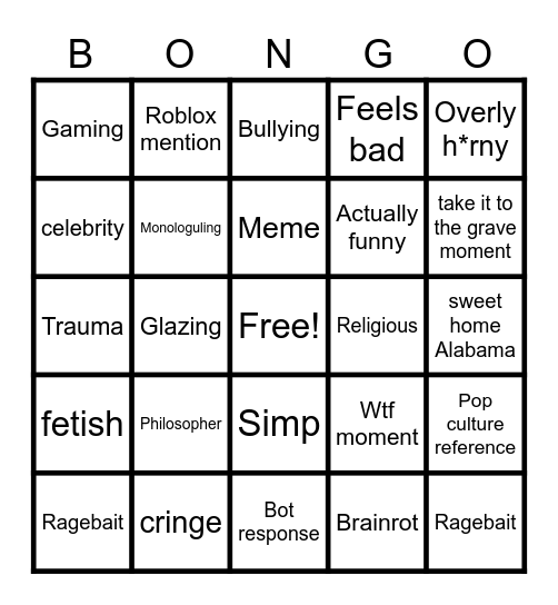 Phub bingo Card