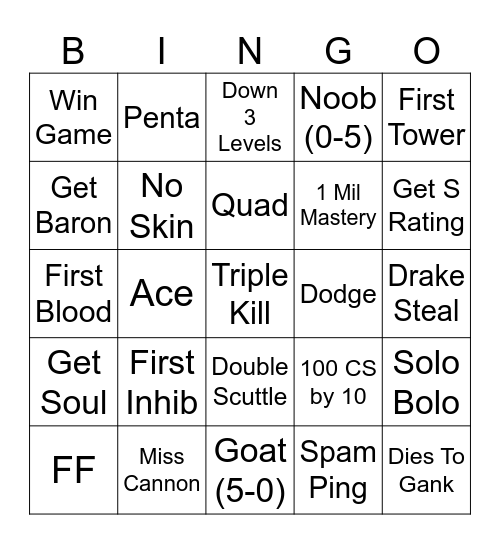 League Bingo Card