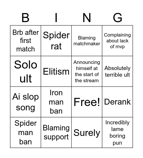Tomatotank rivals bingo card Bingo Card