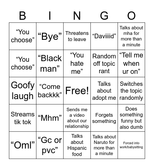 Maddie bingo Card