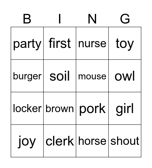 wonder world Phonics review B Bingo Card