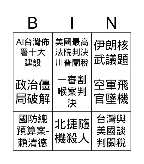 世界咖啡館 Bingo Card
