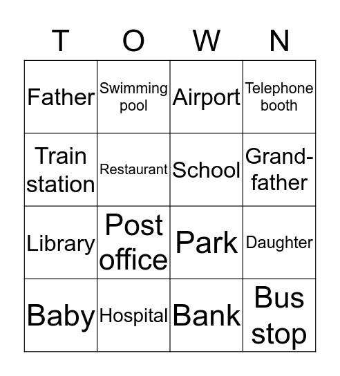 Places Around Town and Family Bingo Card