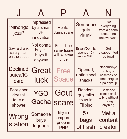 Japan FRFR Bingo Card