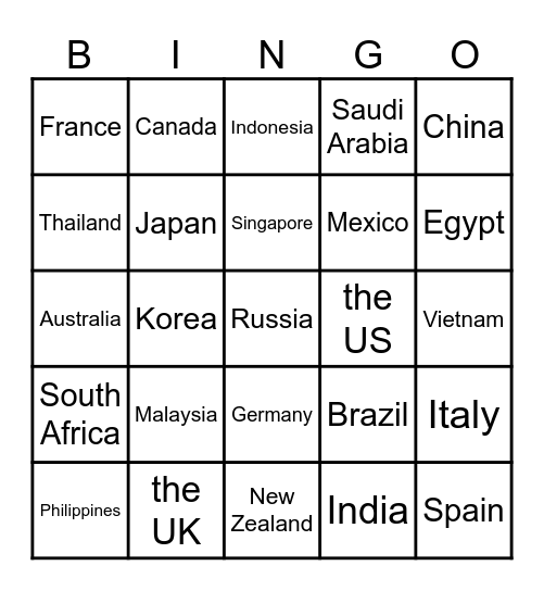 Countries BINGO! Bingo Card