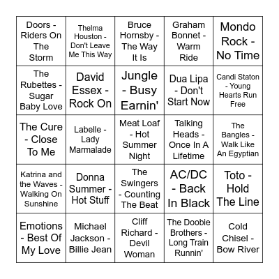 ★ Music Bingo w Bonnie Anne ★ Bingo Card