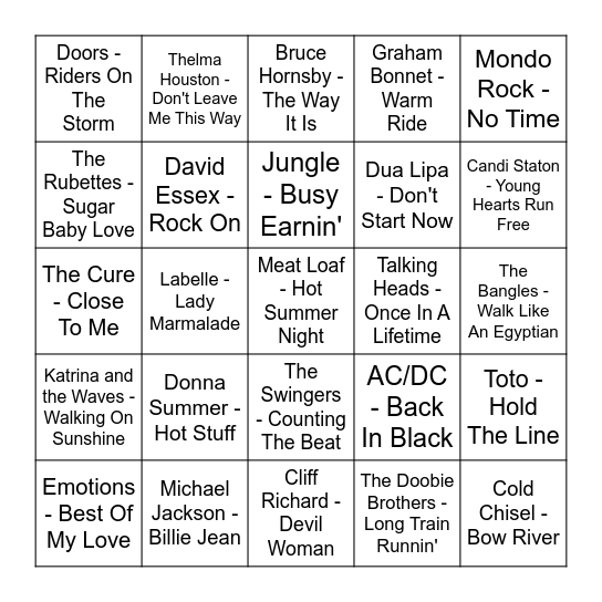 ★ Music Bingo w Bonnie Anne ★ Bingo Card